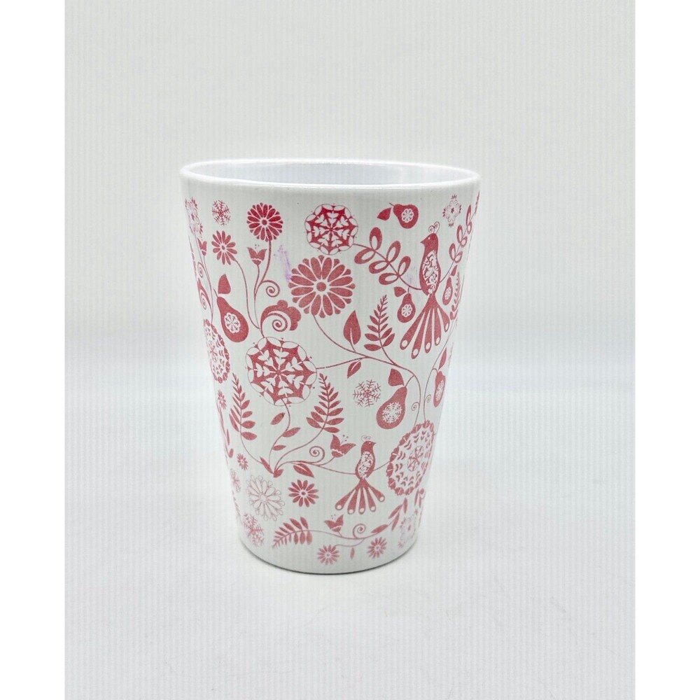 World Market Coral Pink Floral Birds & Pears Coffee Latte Mug Cup - Picture 3 of 7